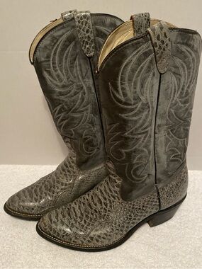 Gray Snakeskin-Texture Cowboy Boots